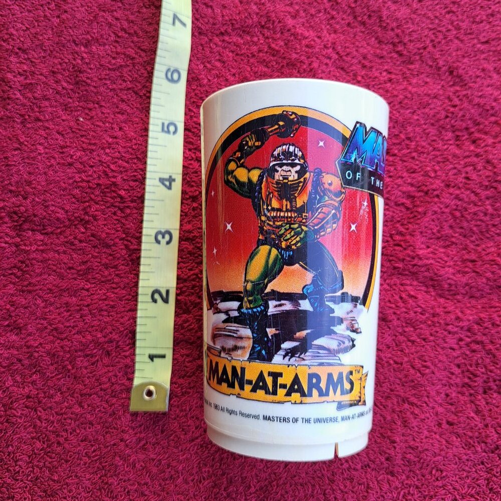 Vtg 1983 Mattel Masters of the Universe Man-at-Arms&Beast Man Plastic Deka Cup - Picture 3 of 12